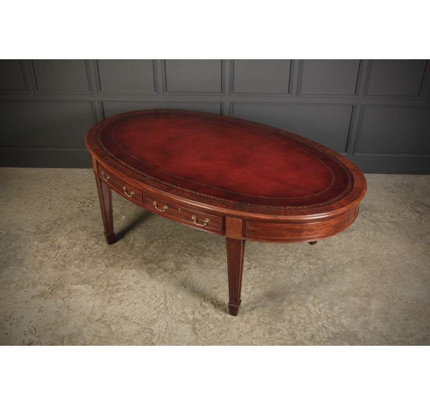 Large Rare Mahogany Oval Partners Writing Table