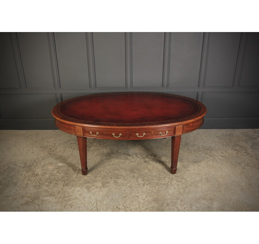 Large Rare Mahogany Oval Partners Writing Table