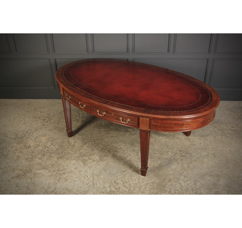 Large Rare Mahogany Oval Partners Writing Table