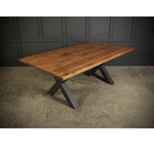 Large Rustic Reclaimed Pine X Frame Dining Table
