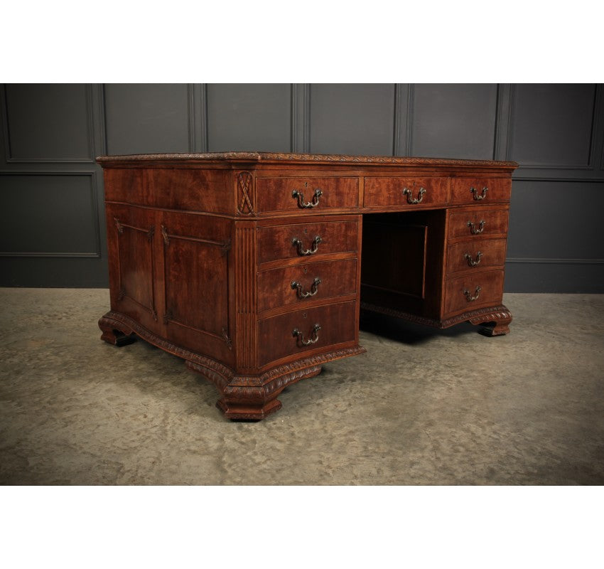 Large Serpentine Shaped Mahogany Partners Desk