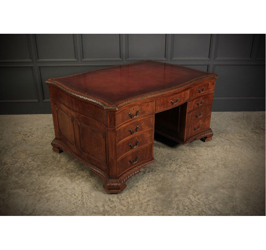 Large Serpentine Shaped Mahogany Partners Desk