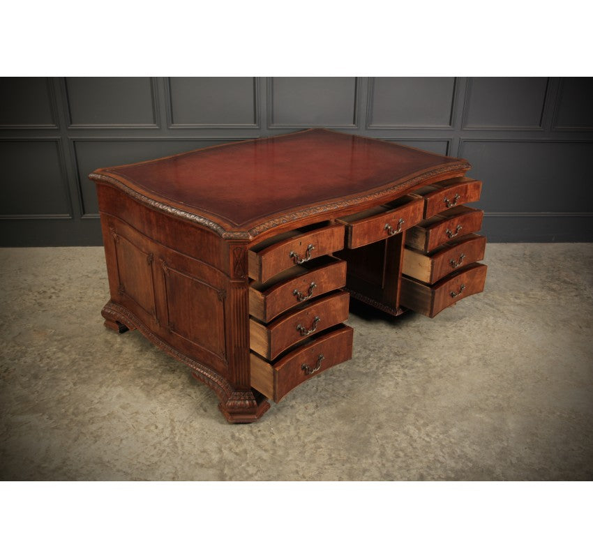 Large Serpentine Shaped Mahogany Partners Desk