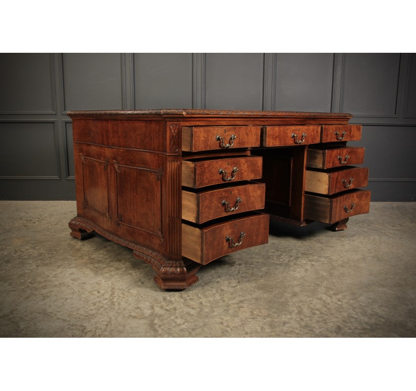 Large Serpentine Shaped Mahogany Partners Desk