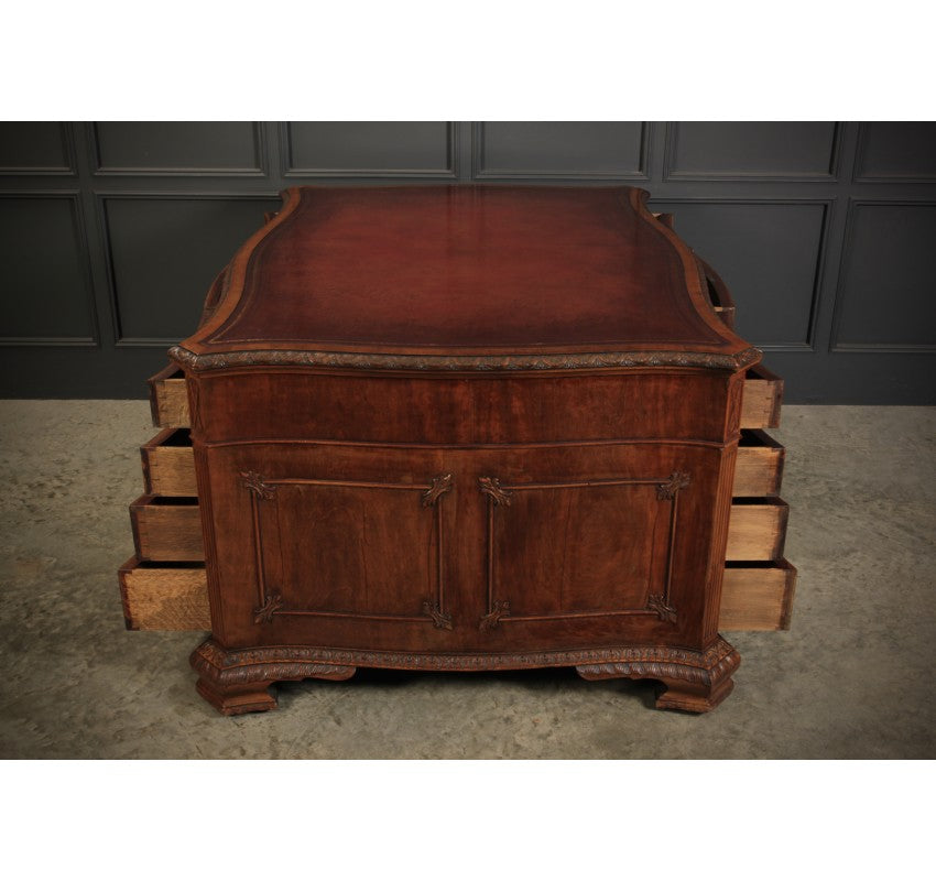 Large Serpentine Shaped Mahogany Partners Desk