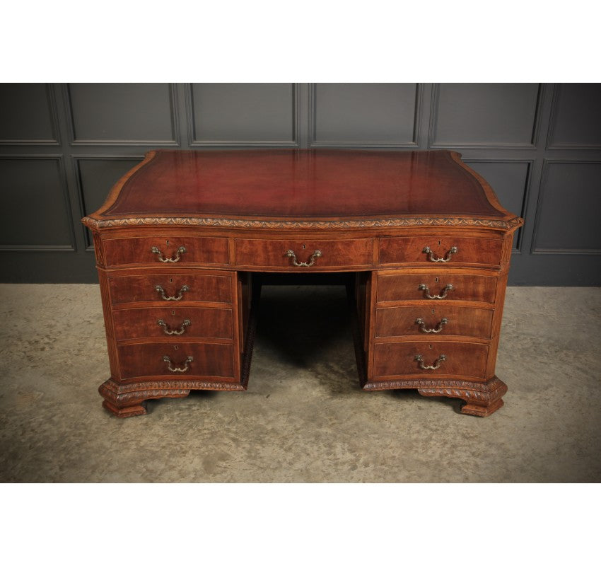 Large Serpentine Shaped Mahogany Partners Desk