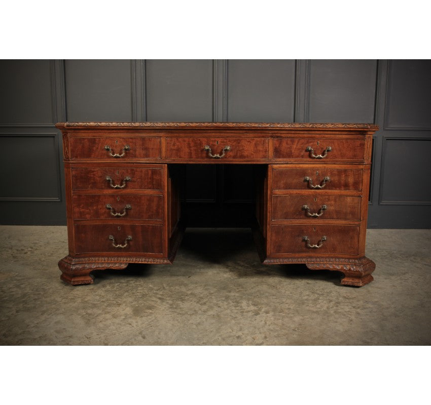 Large Serpentine Shaped Mahogany Partners Desk