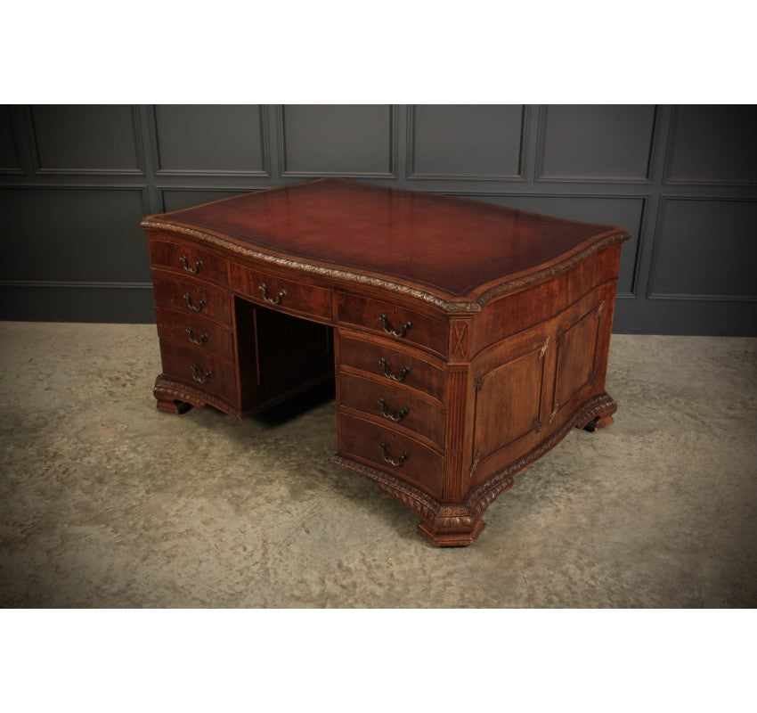 Large Serpentine Shaped Mahogany Partners Desk