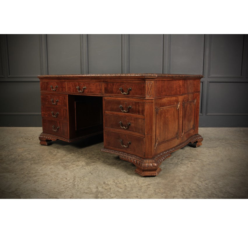 Large Serpentine Shaped Mahogany Partners Desk