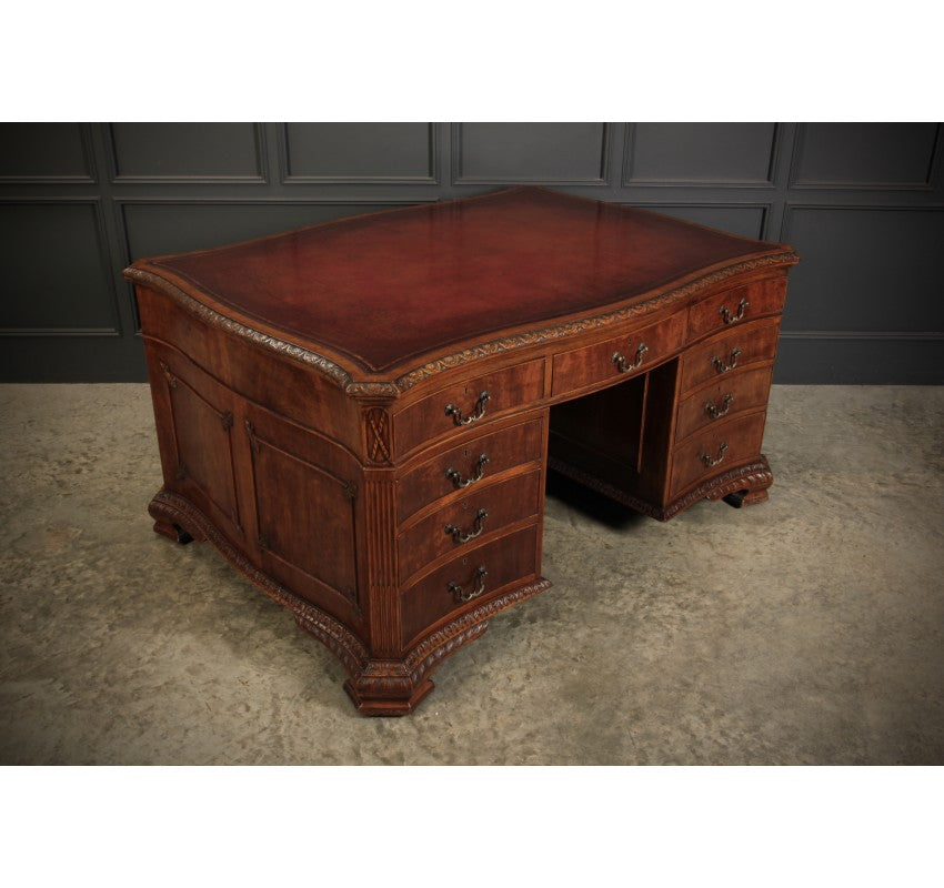 Large Serpentine Shaped Mahogany Partners Desk