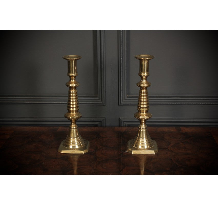 Large Victorian Pair of Brass Candlesticks