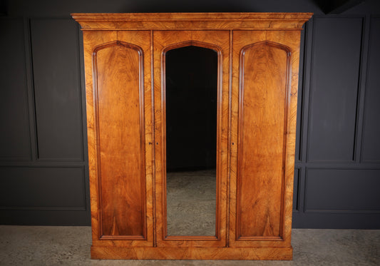 Large Victorian Walnut Triple Wardrobe