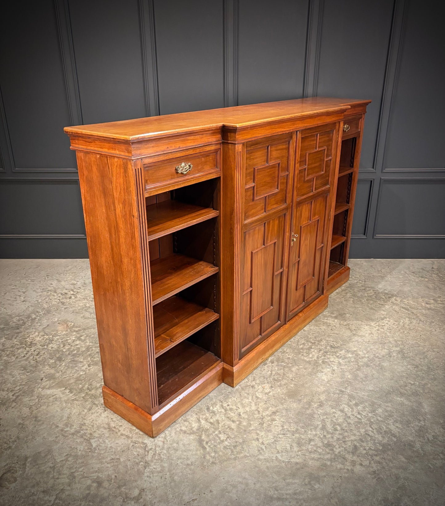 Large Breakfront Walnut Bookcase by Maple & Co.