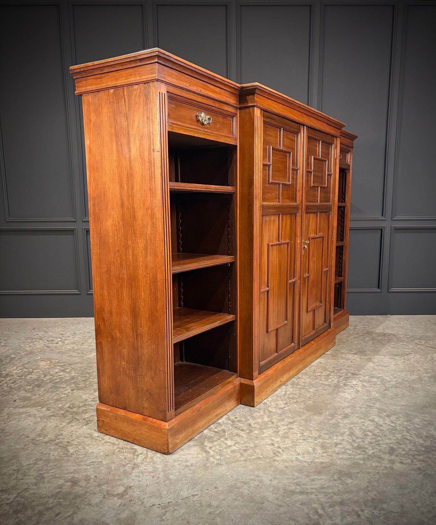 Large Breakfront Walnut Bookcase by Maple & Co.