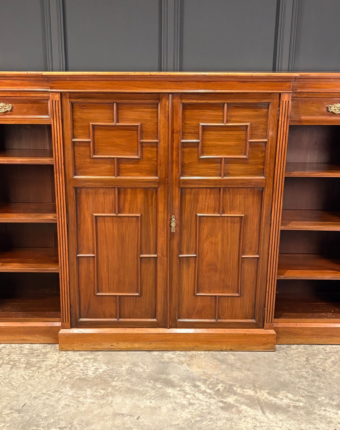 Large Breakfront Walnut Bookcase by Maple & Co.