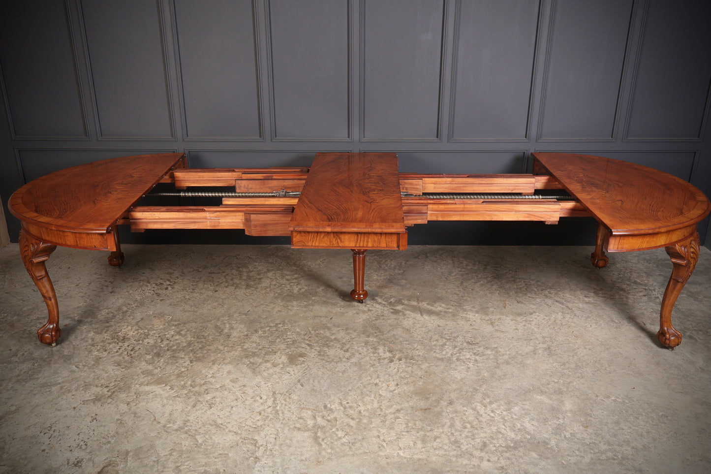 Large Queen Anne Style Walnut Extending Dining Table