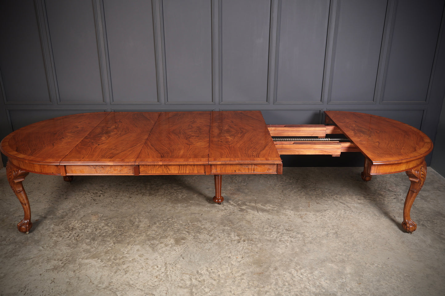 Large Queen Anne Style Walnut Extending Dining Table