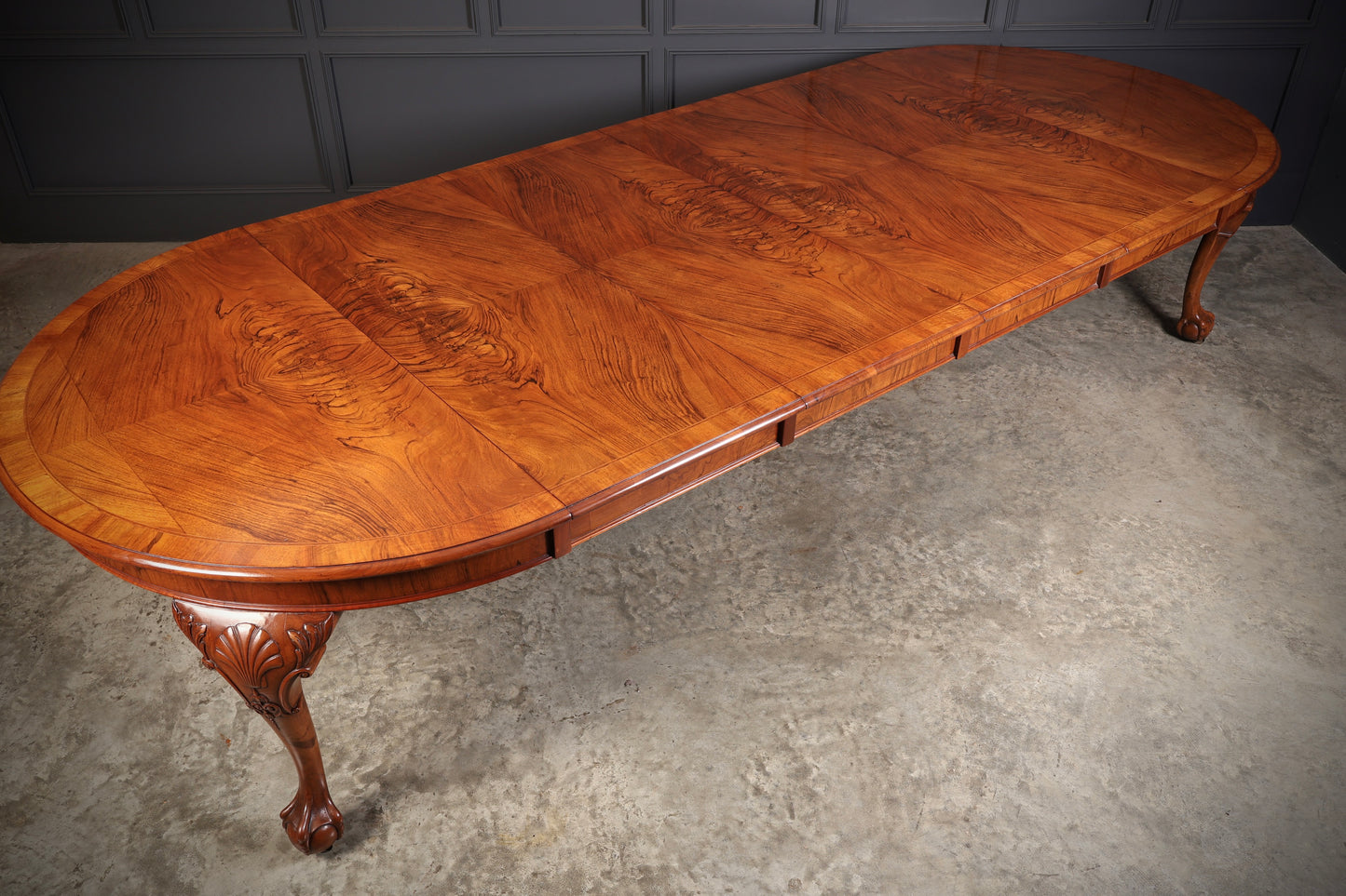 Large Queen Anne Style Walnut Extending Dining Table