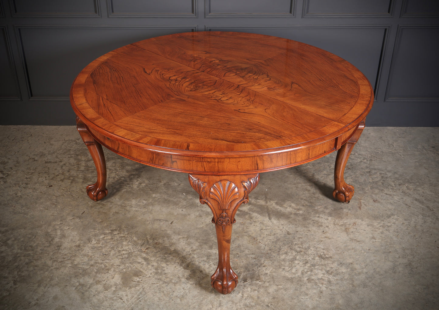 Large Queen Anne Style Walnut Extending Dining Table