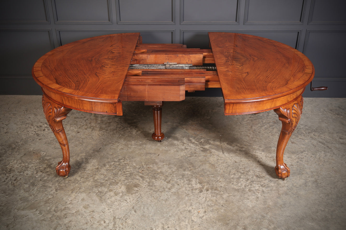 Large Queen Anne Style Walnut Extending Dining Table