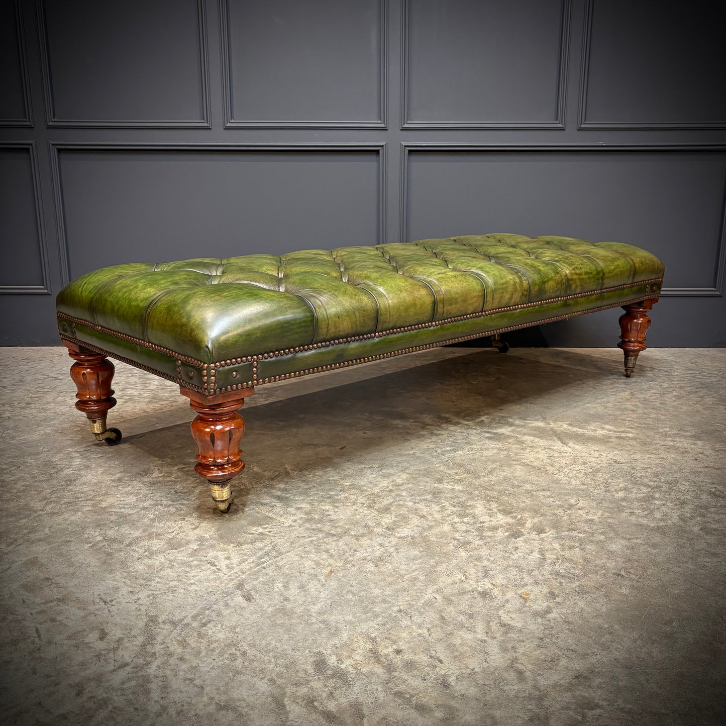 Large William IV Mahogany & Buttoned Leather Footstool