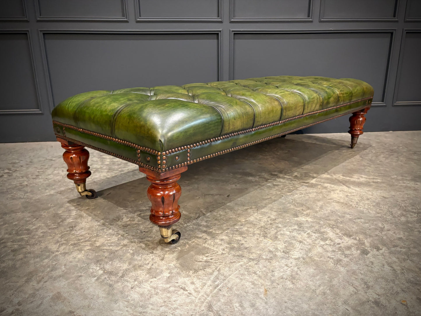 Large William IV Mahogany & Buttoned Leather Footstool
