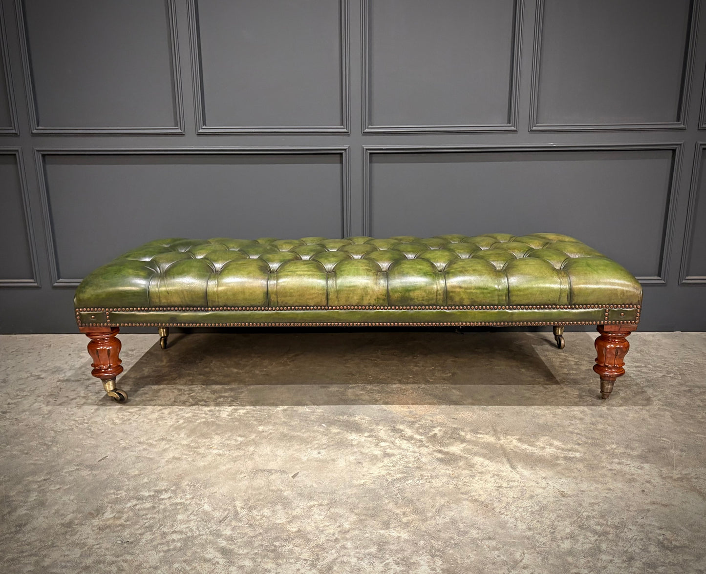 Large William IV Mahogany & Buttoned Leather Footstool