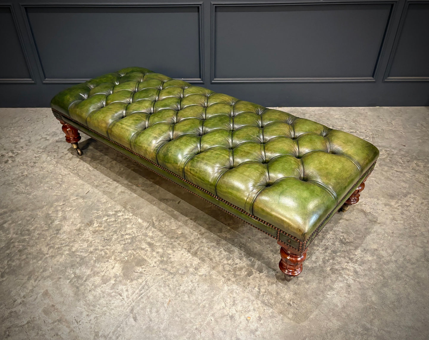 Large William IV Mahogany & Buttoned Leather Footstool