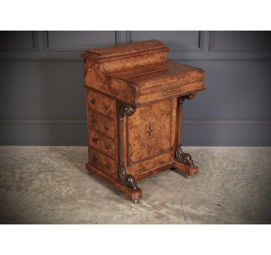 Magnificent Burr Walnut Marquetry Inlaid Davenport Desk