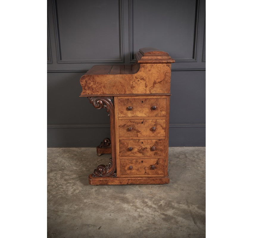 Magnificent Burr Walnut Marquetry Inlaid Davenport Desk