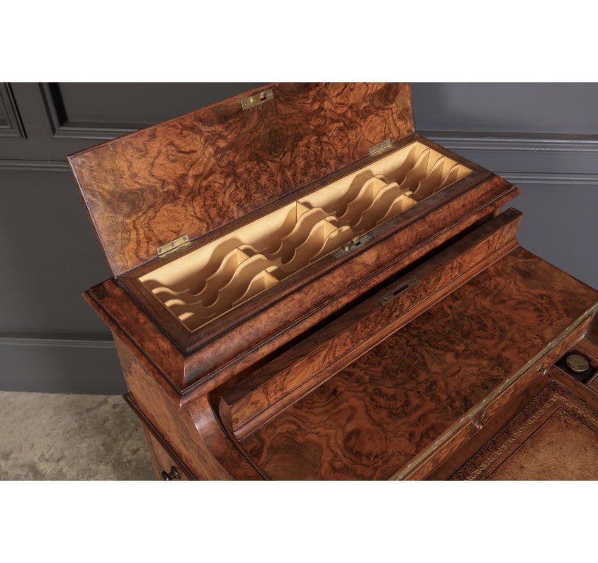 Magnificent Burr Walnut Marquetry Inlaid Davenport Desk