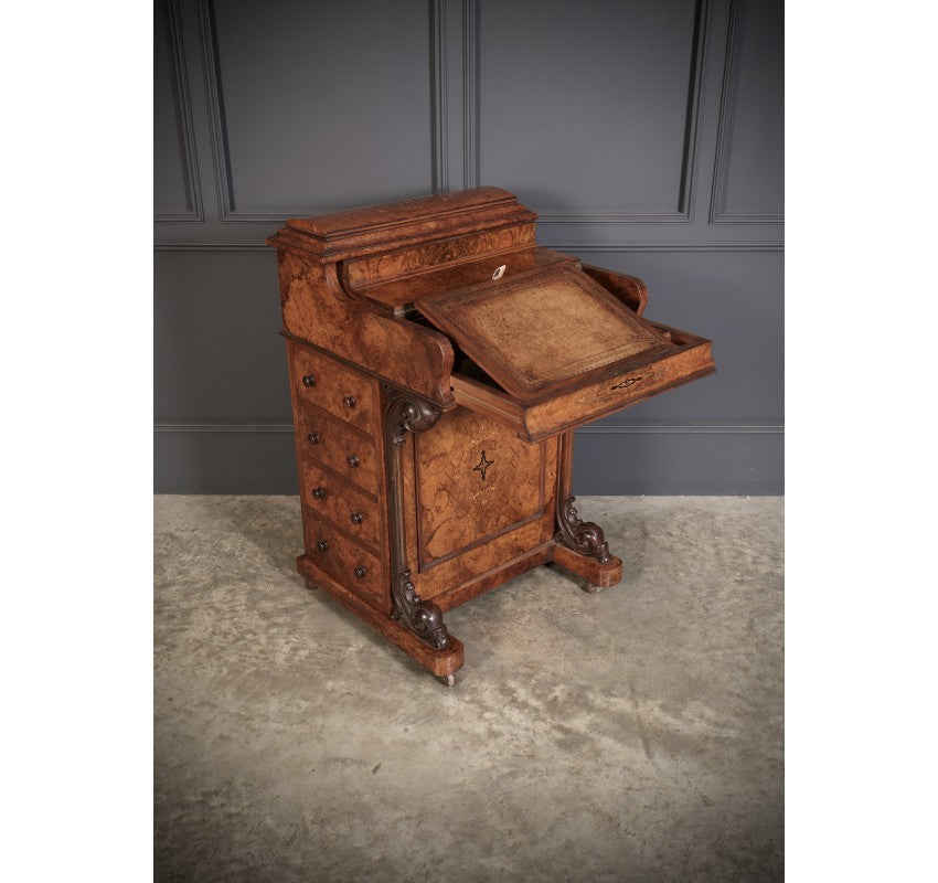 Magnificent Burr Walnut Marquetry Inlaid Davenport Desk