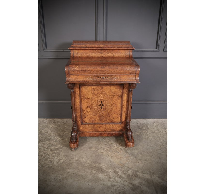 Magnificent Burr Walnut Marquetry Inlaid Davenport Desk