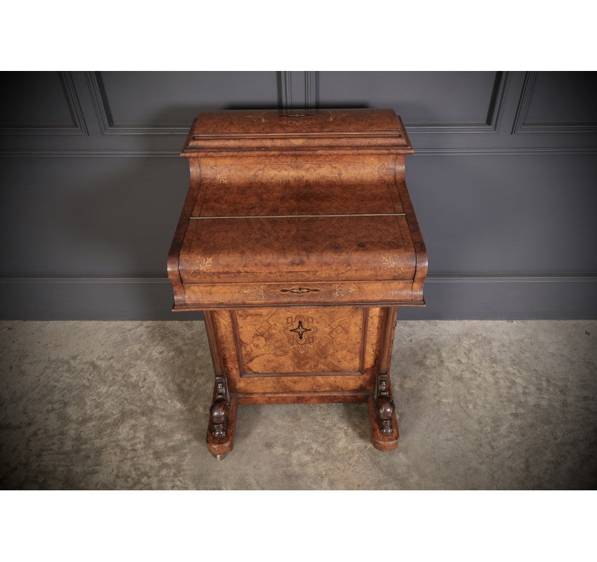 Magnificent Burr Walnut Marquetry Inlaid Davenport Desk