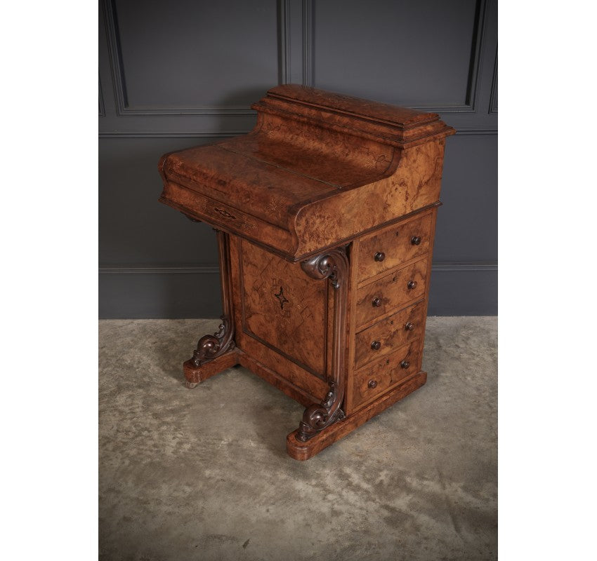 Magnificent Burr Walnut Marquetry Inlaid Davenport Desk