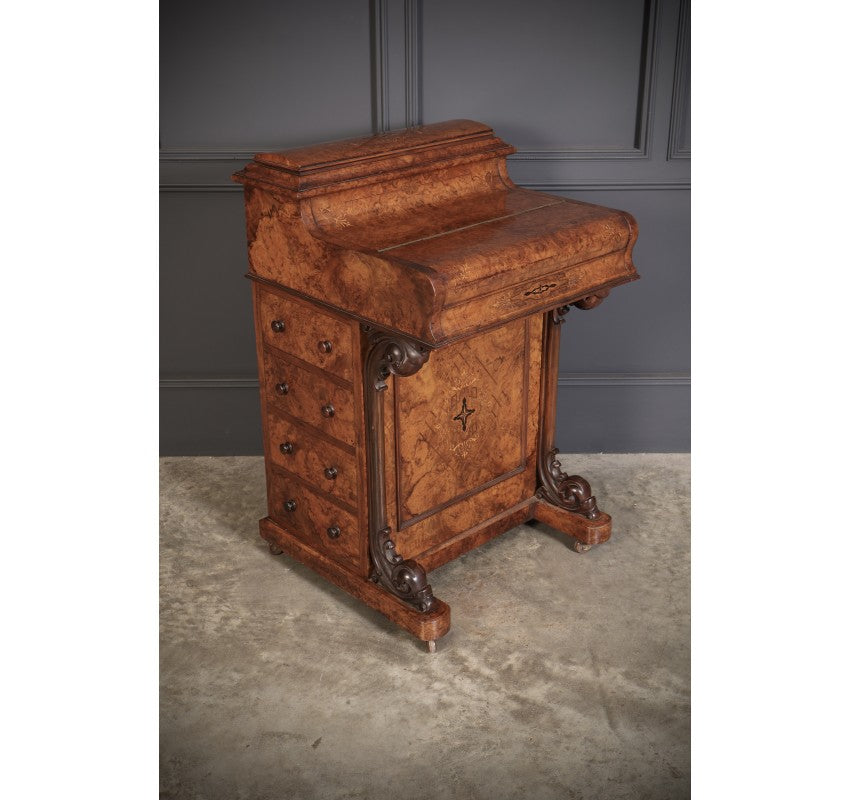 Magnificent Burr Walnut Marquetry Inlaid Davenport Desk