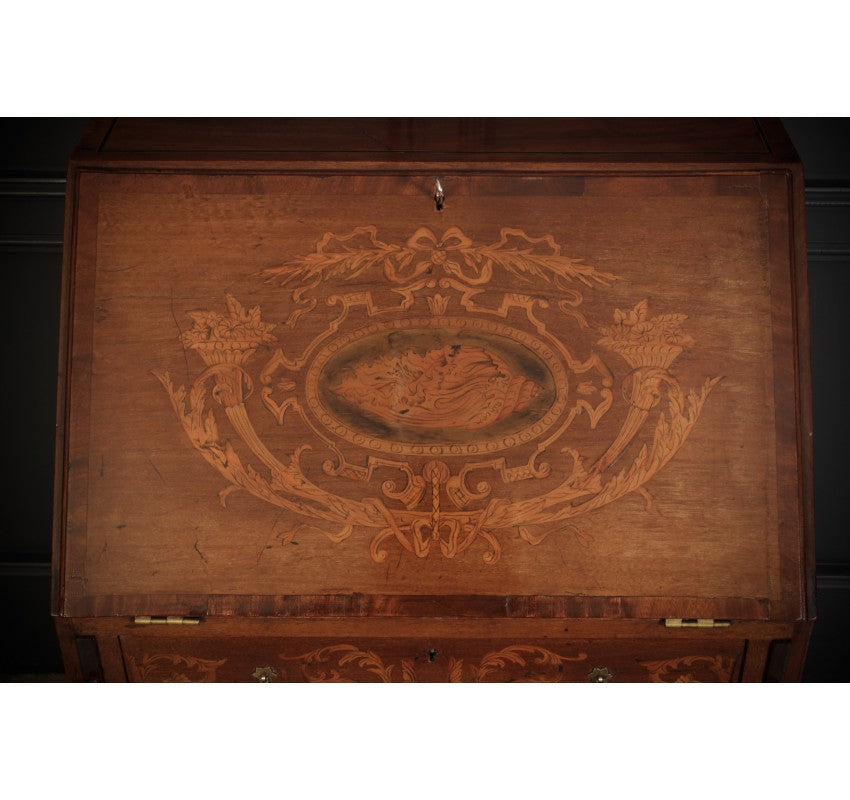 Mahogany Marquetry Inlaid Bureau of Small Proportions