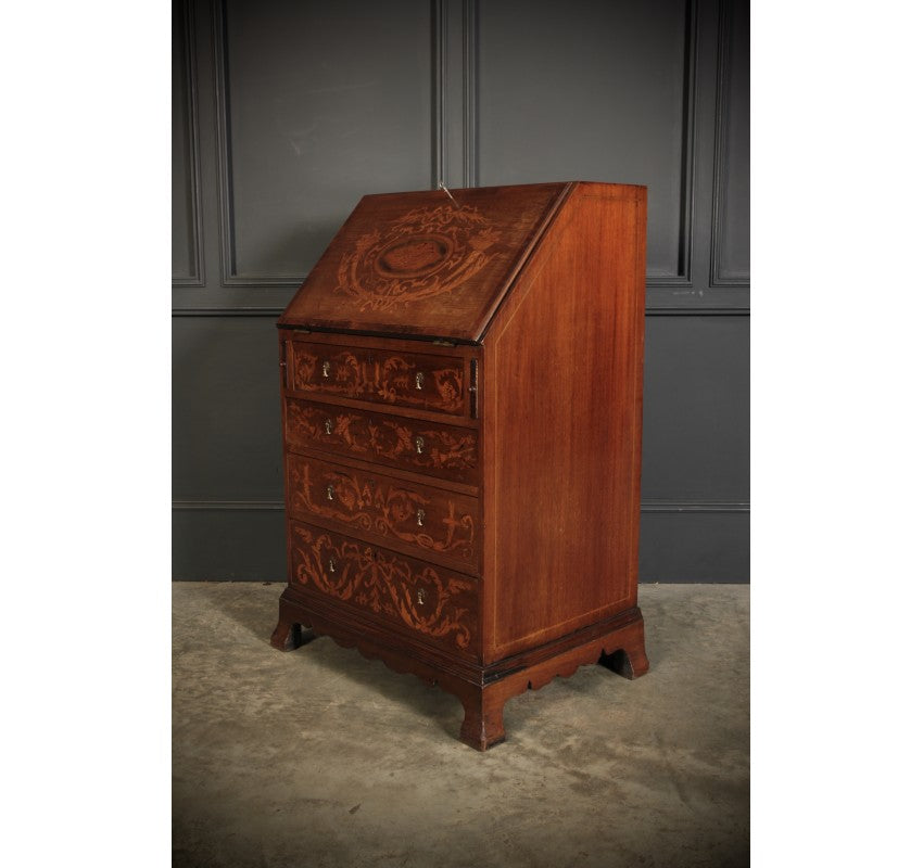 Mahogany Marquetry Inlaid Bureau of Small Proportions