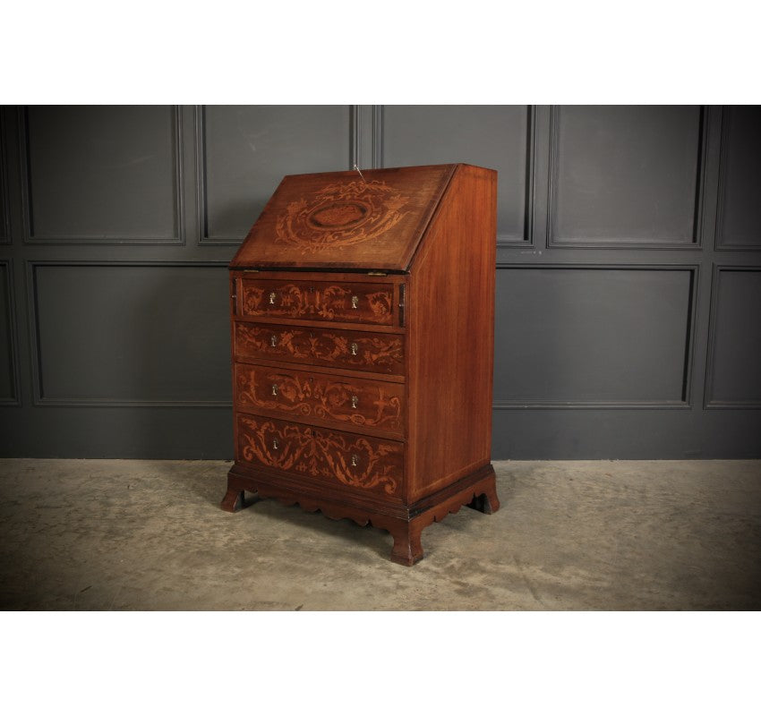 Mahogany Marquetry Inlaid Bureau of Small Proportions