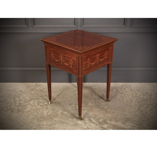 Mahogany Marquetry Inlaid Surprise Drinks Table by Maple & Co.