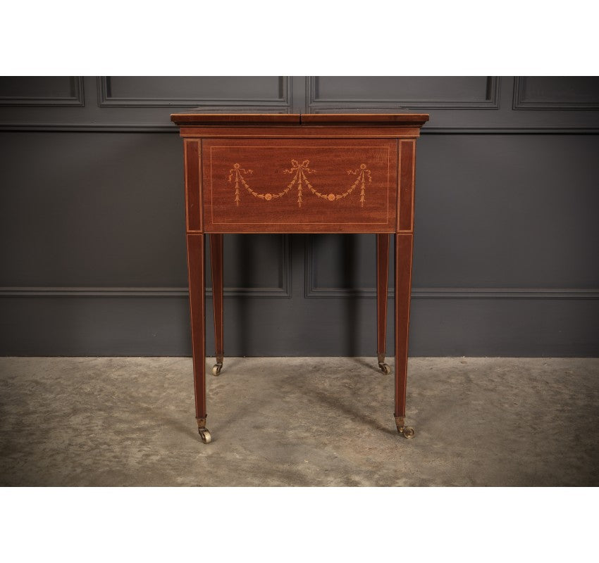 Mahogany Marquetry Inlaid Surprise Drinks Table by Maple & Co.