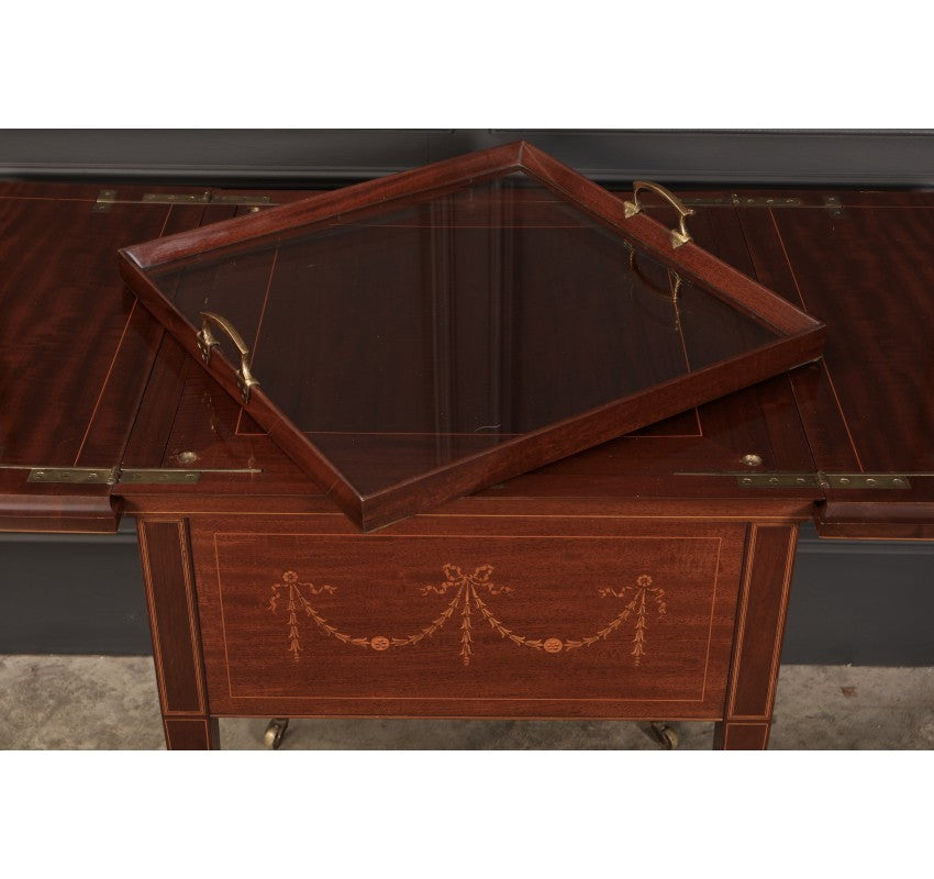 Mahogany Marquetry Inlaid Surprise Drinks Table by Maple & Co.