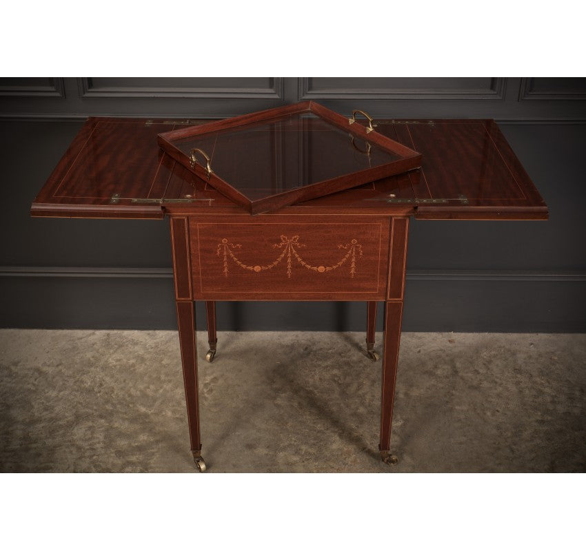 Mahogany Marquetry Inlaid Surprise Drinks Table by Maple & Co.