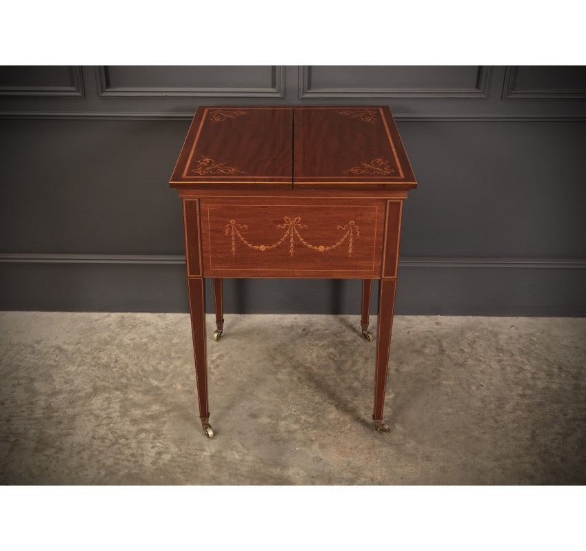 Mahogany Marquetry Inlaid Surprise Drinks Table by Maple & Co.