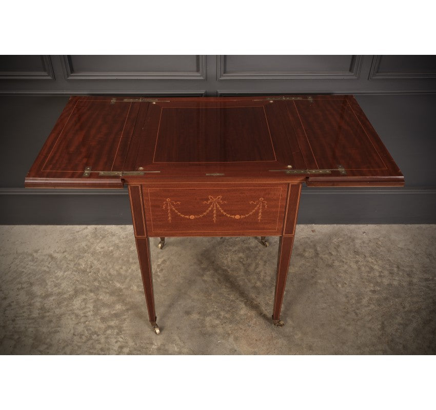 Mahogany Marquetry Inlaid Surprise Drinks Table by Maple & Co.