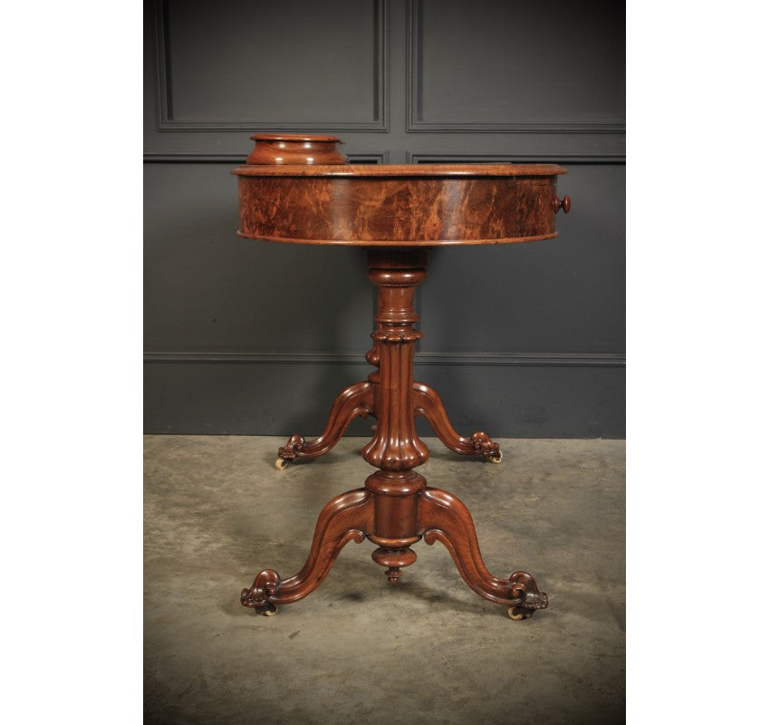 Marquetry Inlaid Burr Walnut Kidney Shaped Writing Table