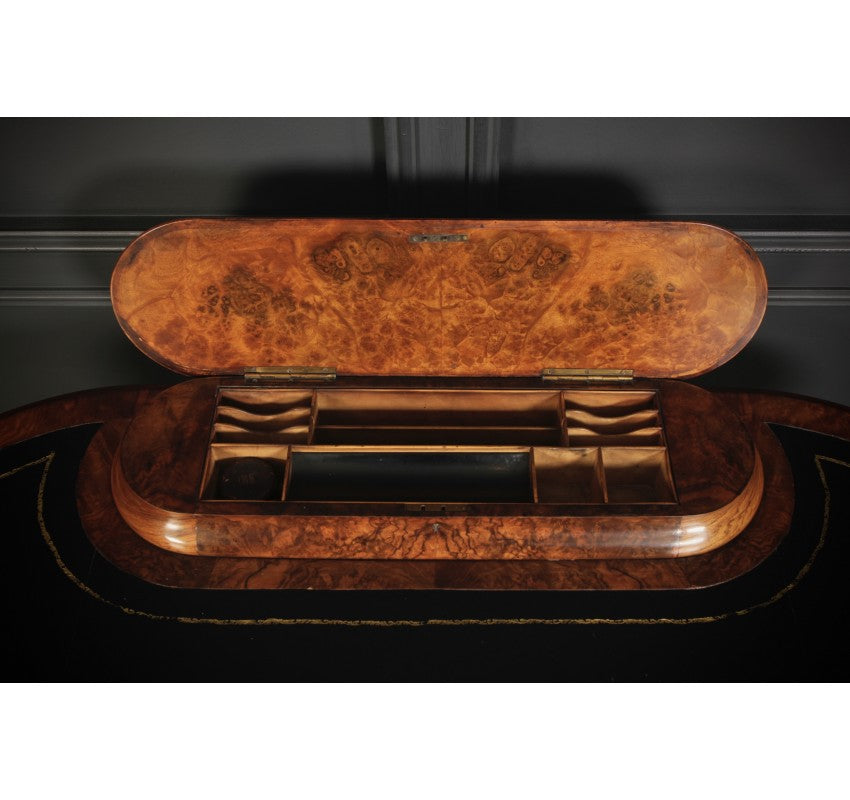 Marquetry Inlaid Burr Walnut Kidney Shaped Writing Table