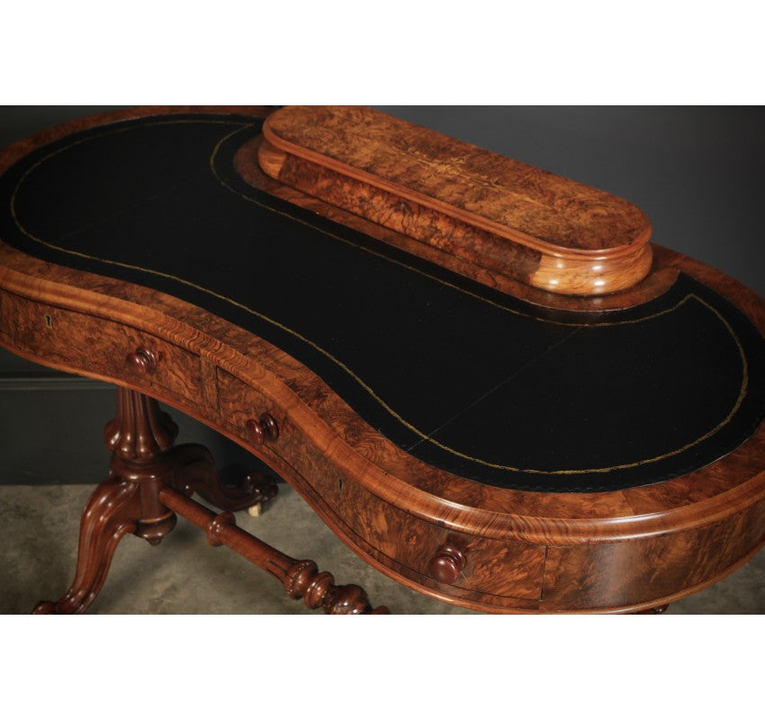 Marquetry Inlaid Burr Walnut Kidney Shaped Writing Table