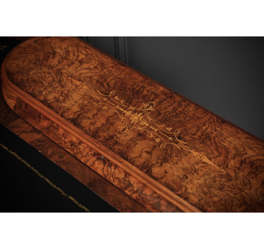 Marquetry Inlaid Burr Walnut Kidney Shaped Writing Table