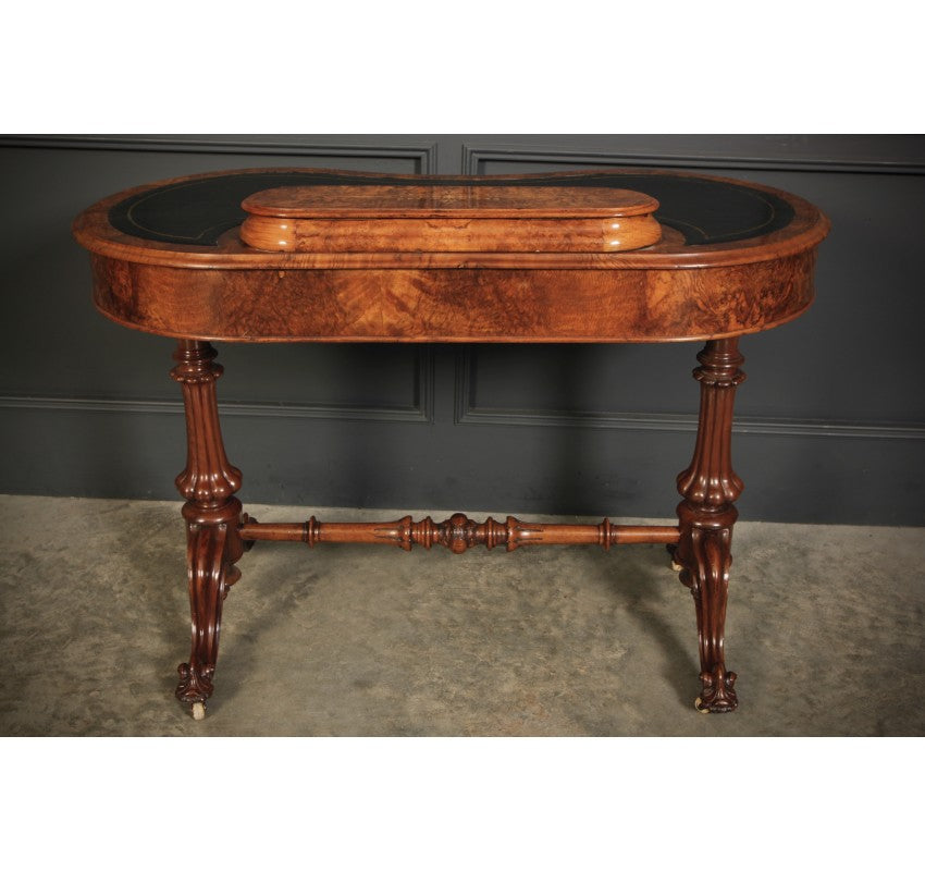 Marquetry Inlaid Burr Walnut Kidney Shaped Writing Table